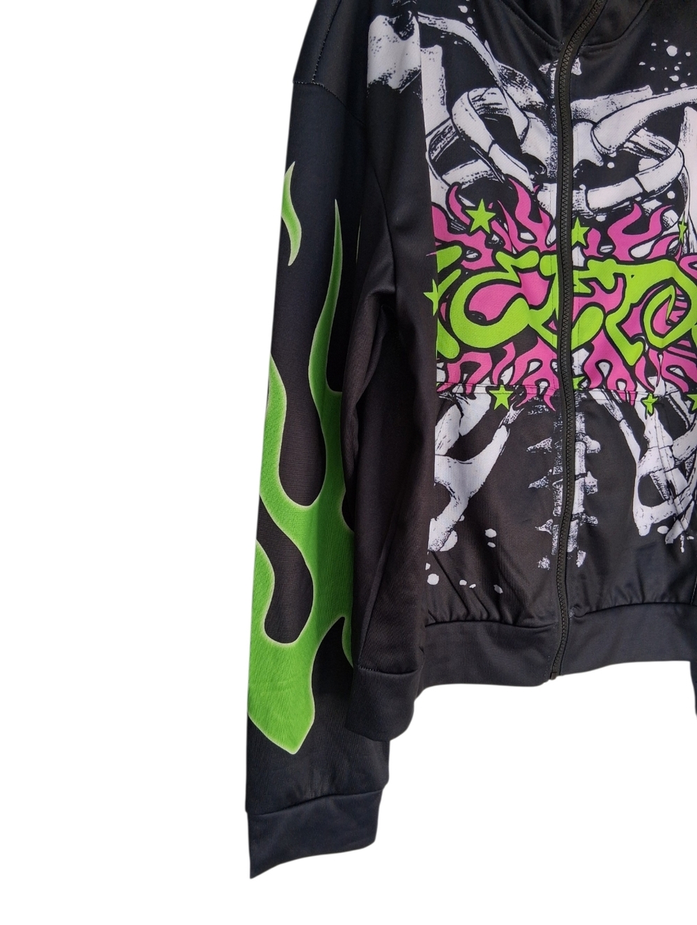 Romwe Black Spike Hooded Full Zip-Up Jacket Skeleton Graphic Print Men's Size S - Picture 5 of 10
